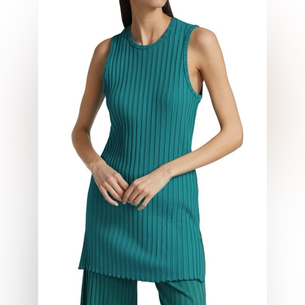 Simon Miller RIB Aukai Tunic Top Mini Dress Sleeveless Side-Slit Green Women's